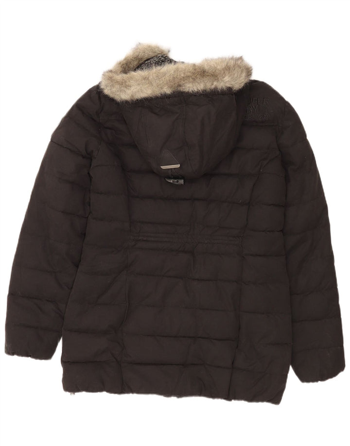 Superdry Veste matelassée à capuche pour femme UK 14 Large Noir Polyester