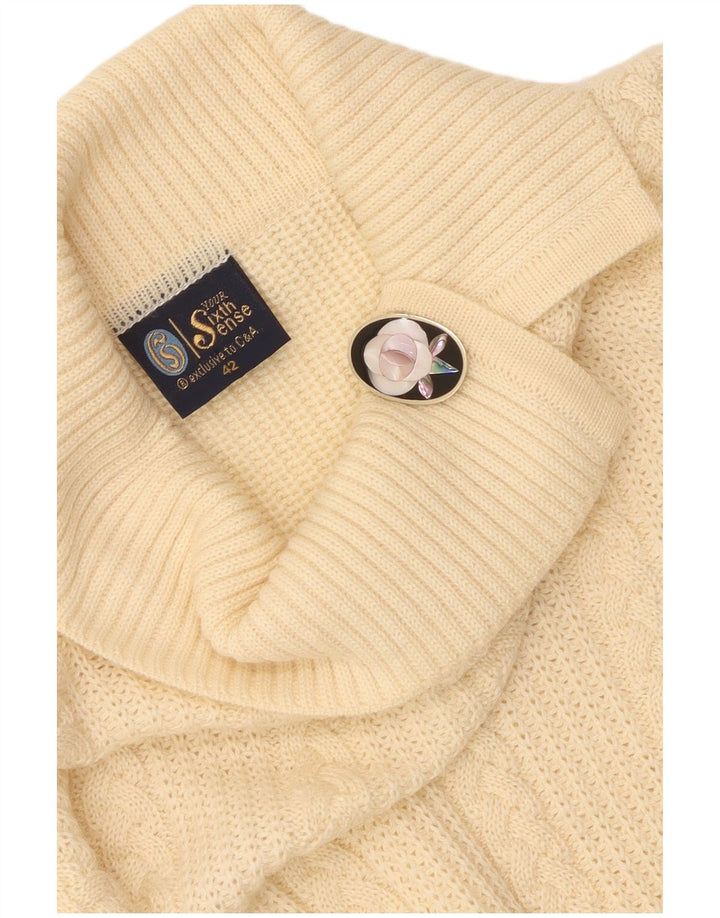 vintage Femme Col Châle Pull Pull IT 42 Acrylique Jaune Moyen
