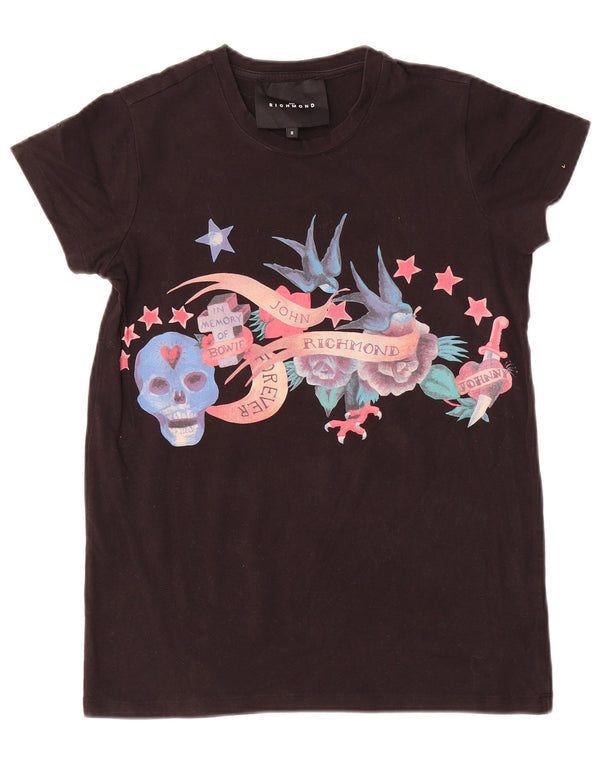 Richmond Womens Graphic T-Shirt Top UK 10 Small Black Cotton
