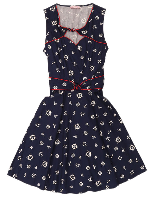 Trolled Dolly Robe trapèze à motif abstrait pour femme UK 14 Large Bleu marine