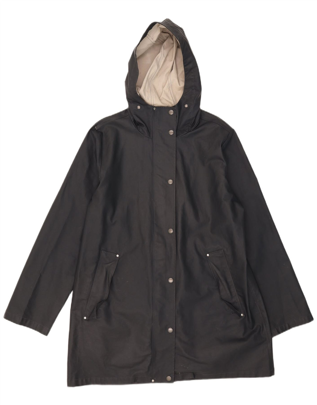 Fat Face Manteau imperméable à capuche pour femme UK 44 Large Bleu marine Polyester