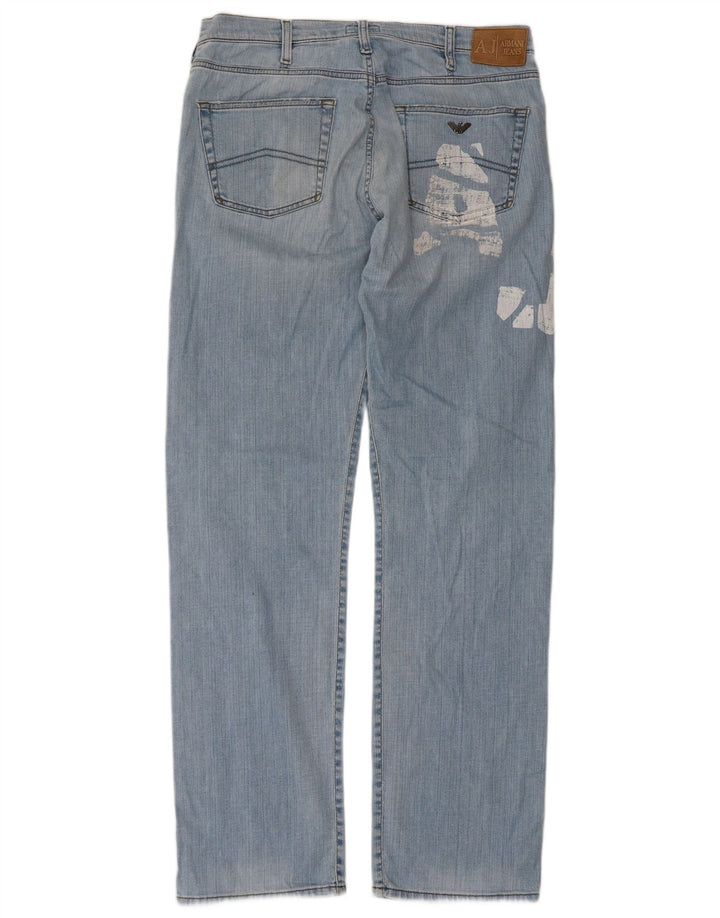 Armani Homme Jean Droit Graphique W36 L33 Bleu Coton