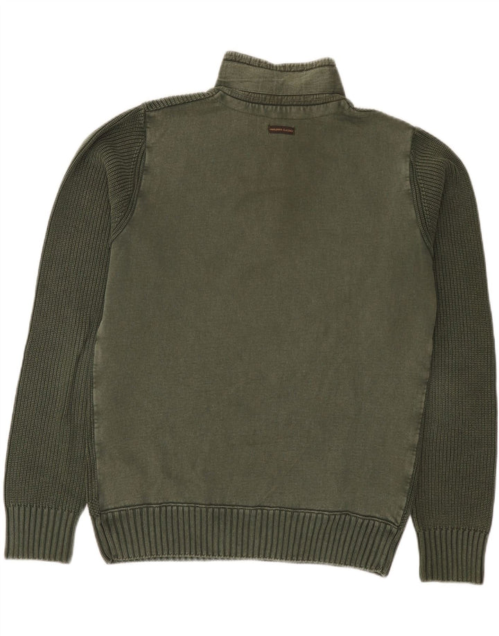 Marlboro Classics Pull à col boutonné pour homme en coton vert moyen