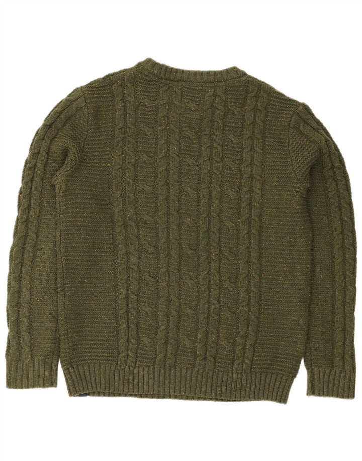 Fat Face Pull à col rond pour homme en laine mouchetée verte