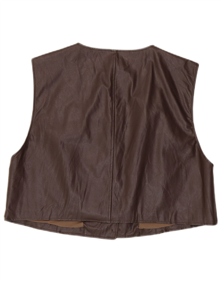 vintage Womens Crop Gilet en cuir surdimensionné UK 14 Brun moyen