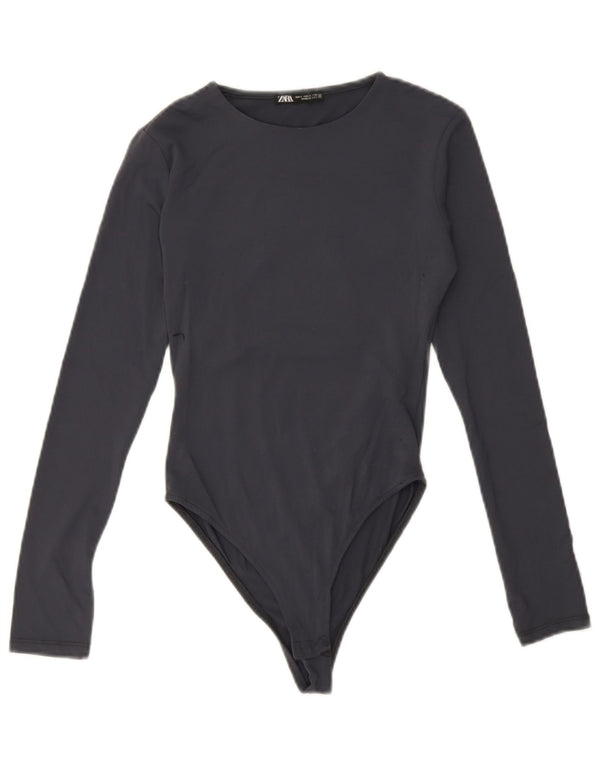 Zara Womens Body à manches longues UK 8 Small Bleu Marine Polyamide