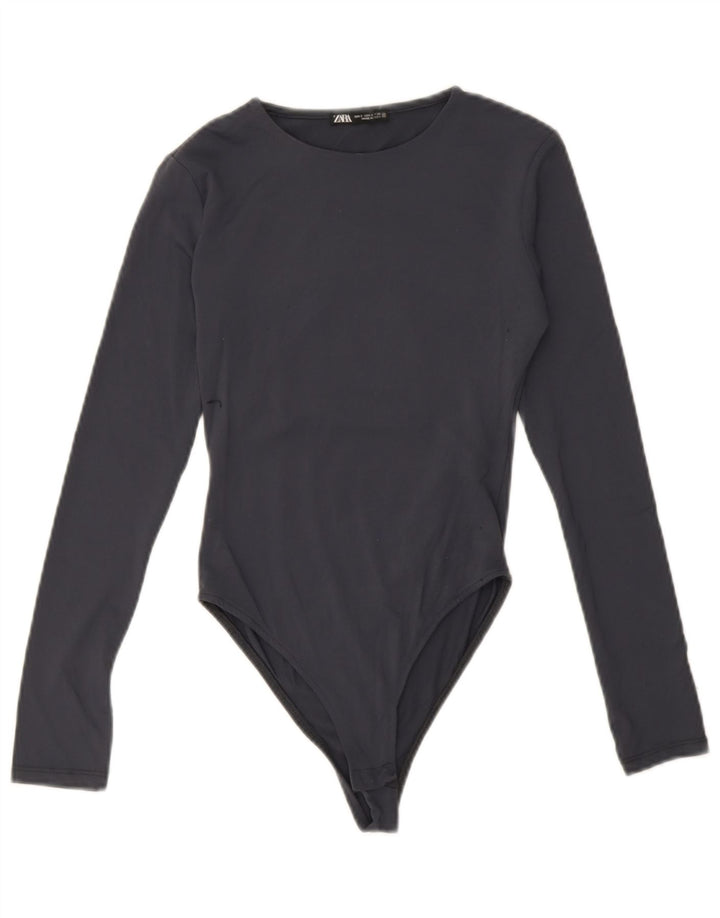 Zara Womens Body à manches longues UK 8 Small Bleu Marine Polyamide