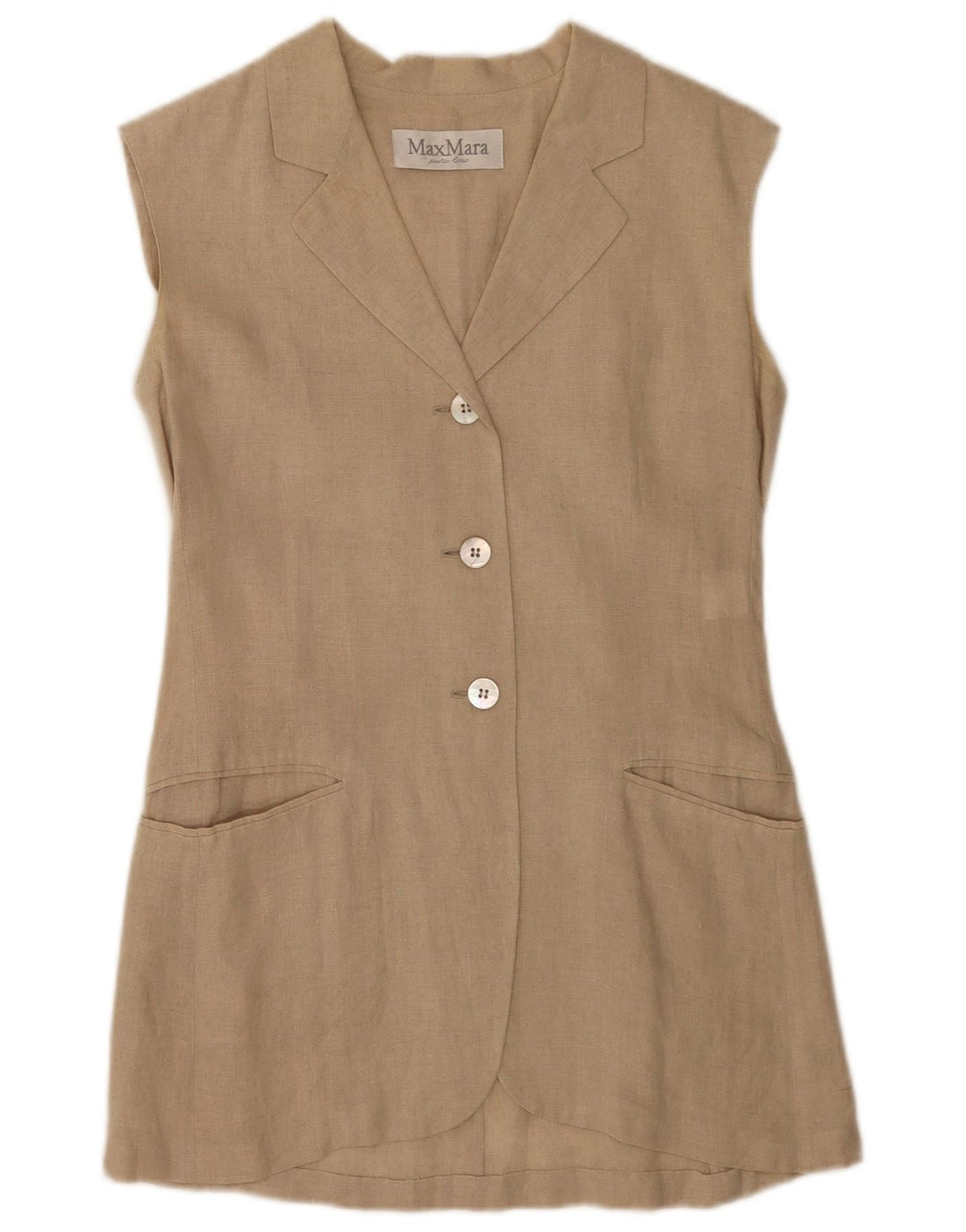 Max Mara Veste blazer sans manches à 3 boutons pour femme UK 10 Petit lin beige