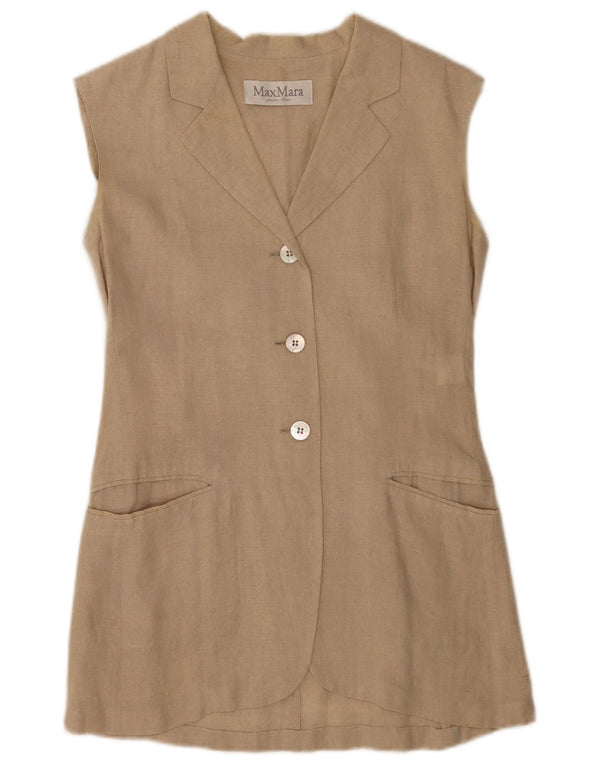 Max Mara Veste blazer sans manches à 3 boutons pour femme UK 10 Petit lin beige