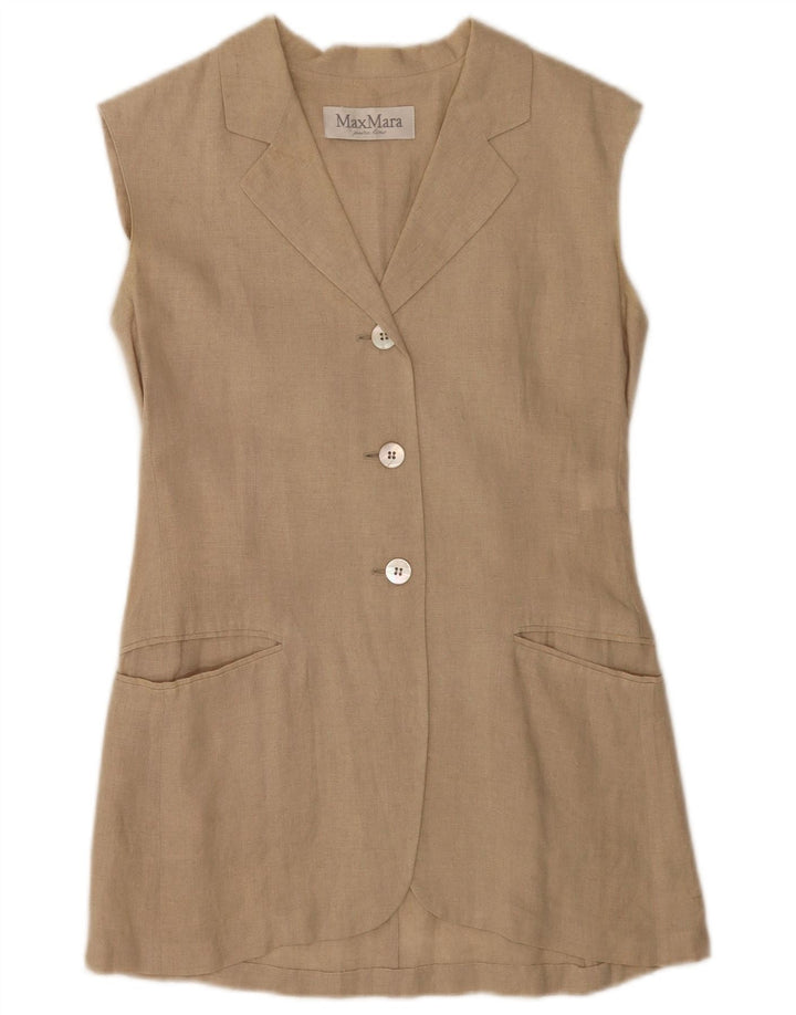 Max Mara Veste blazer sans manches à 3 boutons pour femme UK 10 Petit lin beige