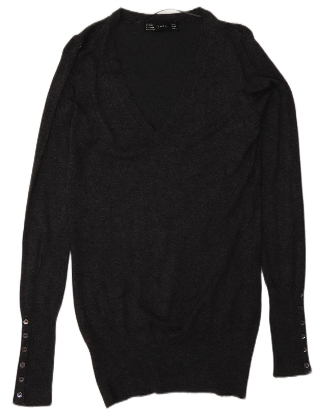 ZARA Pull col en V pour femme UK 12 Gris moyen