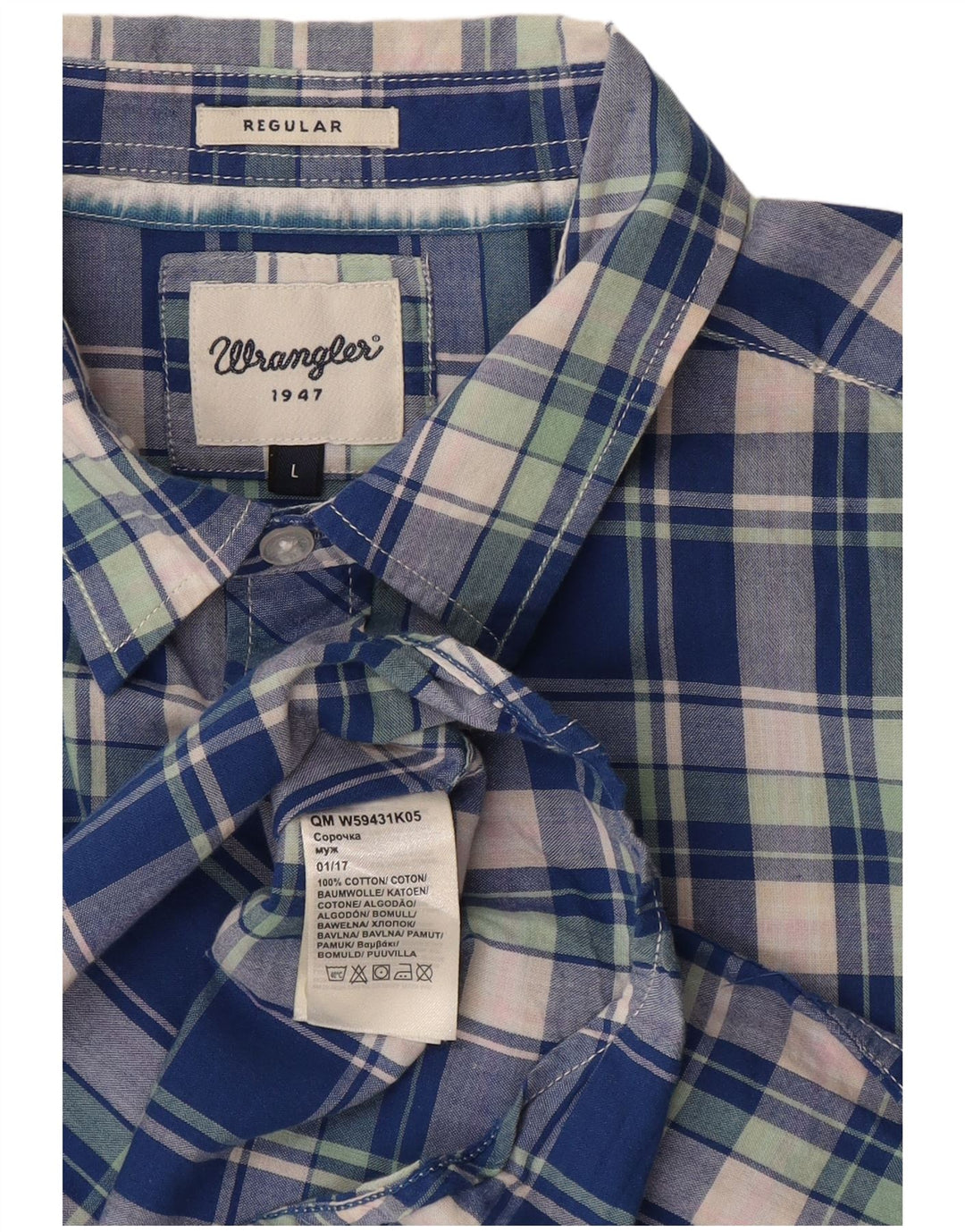 Wrangler Chemise à manches courtes pour homme Coupe classique en coton à carreaux bleus