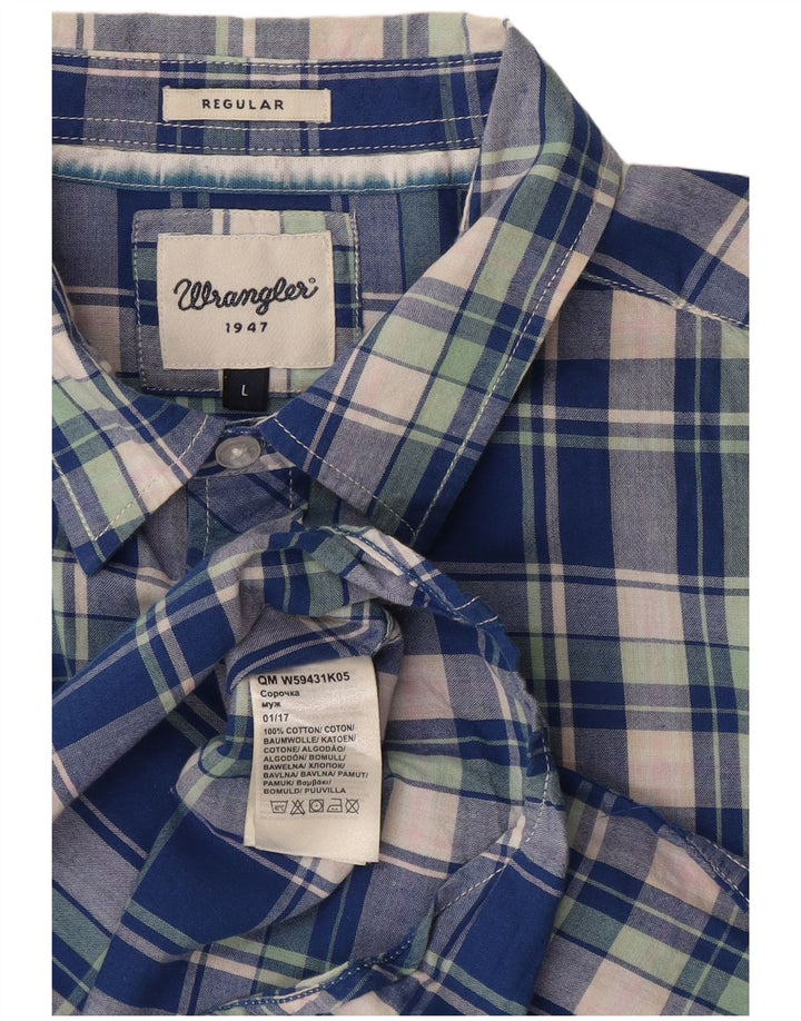 Wrangler Chemise à manches courtes pour homme Coupe classique en coton à carreaux bleus