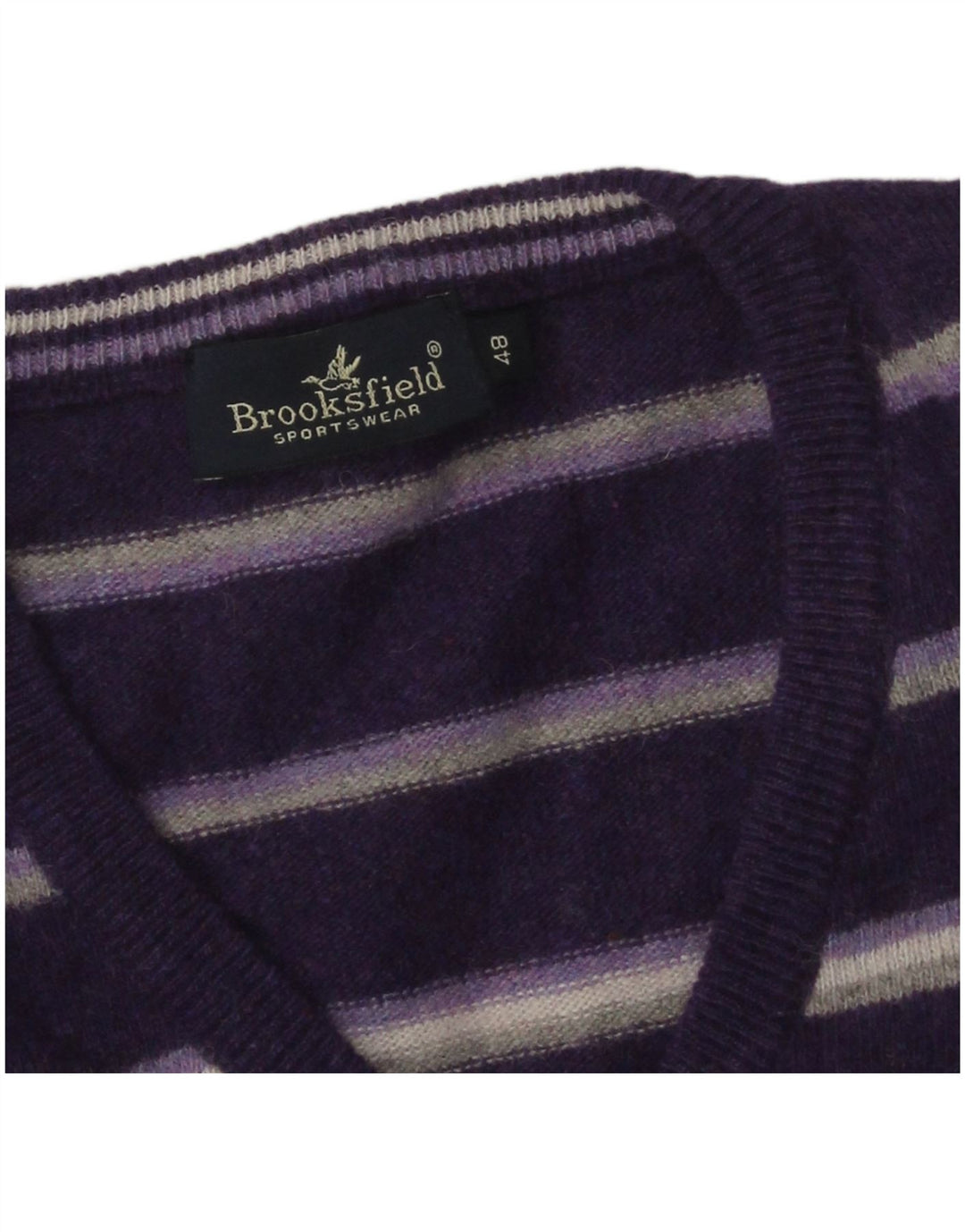 Brooksfield Pull col V pour homme IT 48 en laine rayée violet moyen
