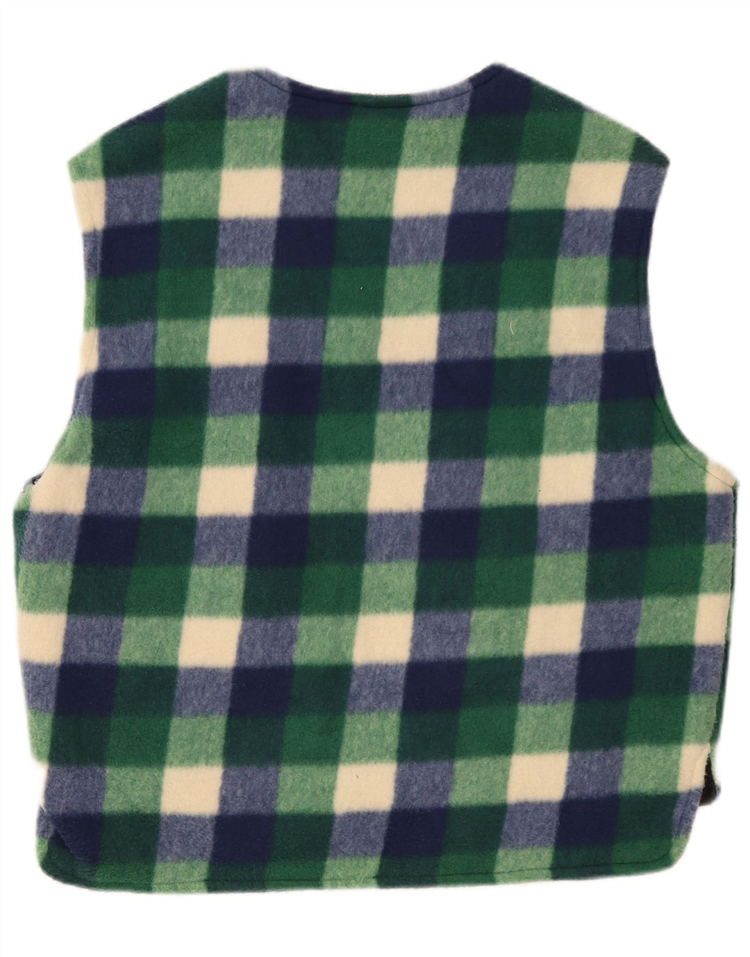 vintage Mens Fleece Gilet UK 38 Moyen Vert Gingham Polyester