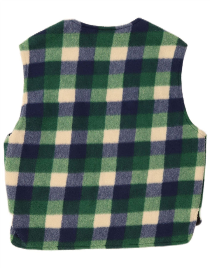 vintage Mens Fleece Gilet UK 38 Moyen Vert Gingham Polyester