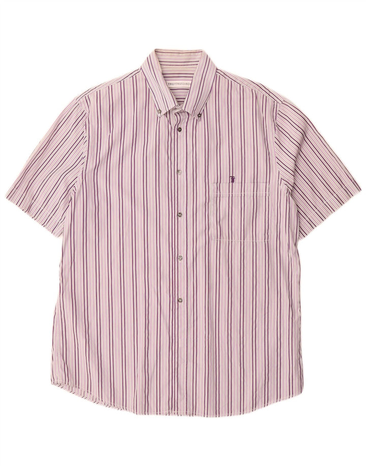 Trussardi Chemise à manches courtes homme taille 42 grand violet rayé