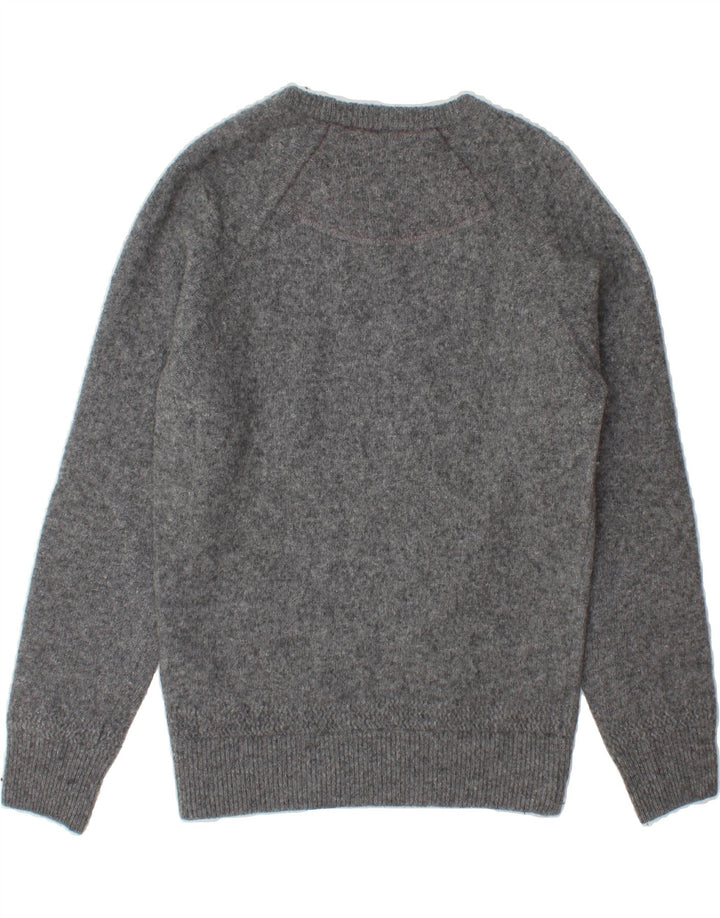 WOOLRICH Womens Graphic Crew Neck Jumper Sweater UK 10 Small Grey Wool Vintage Woolrich and Second-Hand Woolrich from Messina Hembry 