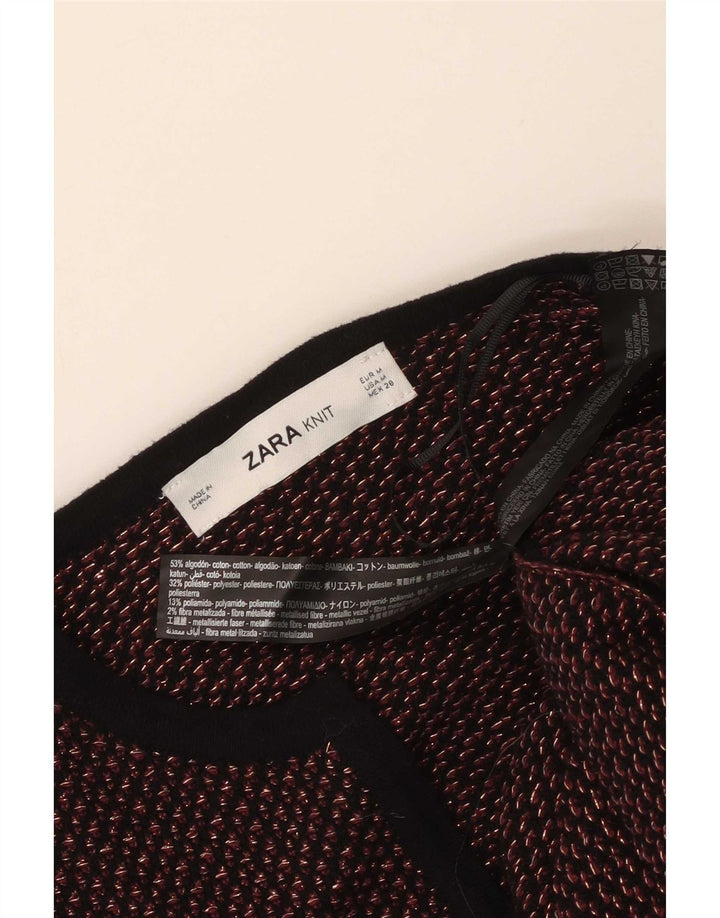 Zara Womens Longline Open Cardigan Sweater UK 14 Moyen Rouge Géométrique