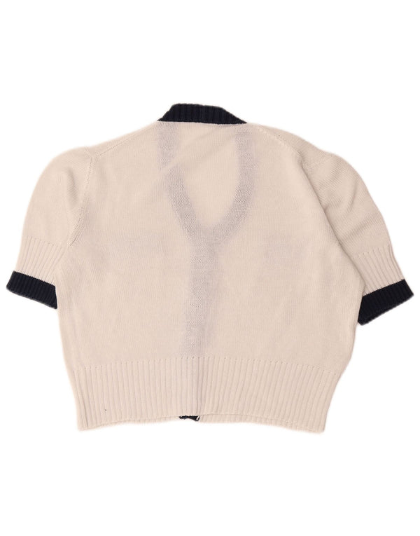 vintage Femme Manches Courtes Cardigan Pull UK 12 Medium White Colourblock