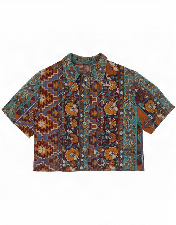 Chemisier court vintage pour femme UK 44 Medium Multicolore Floral