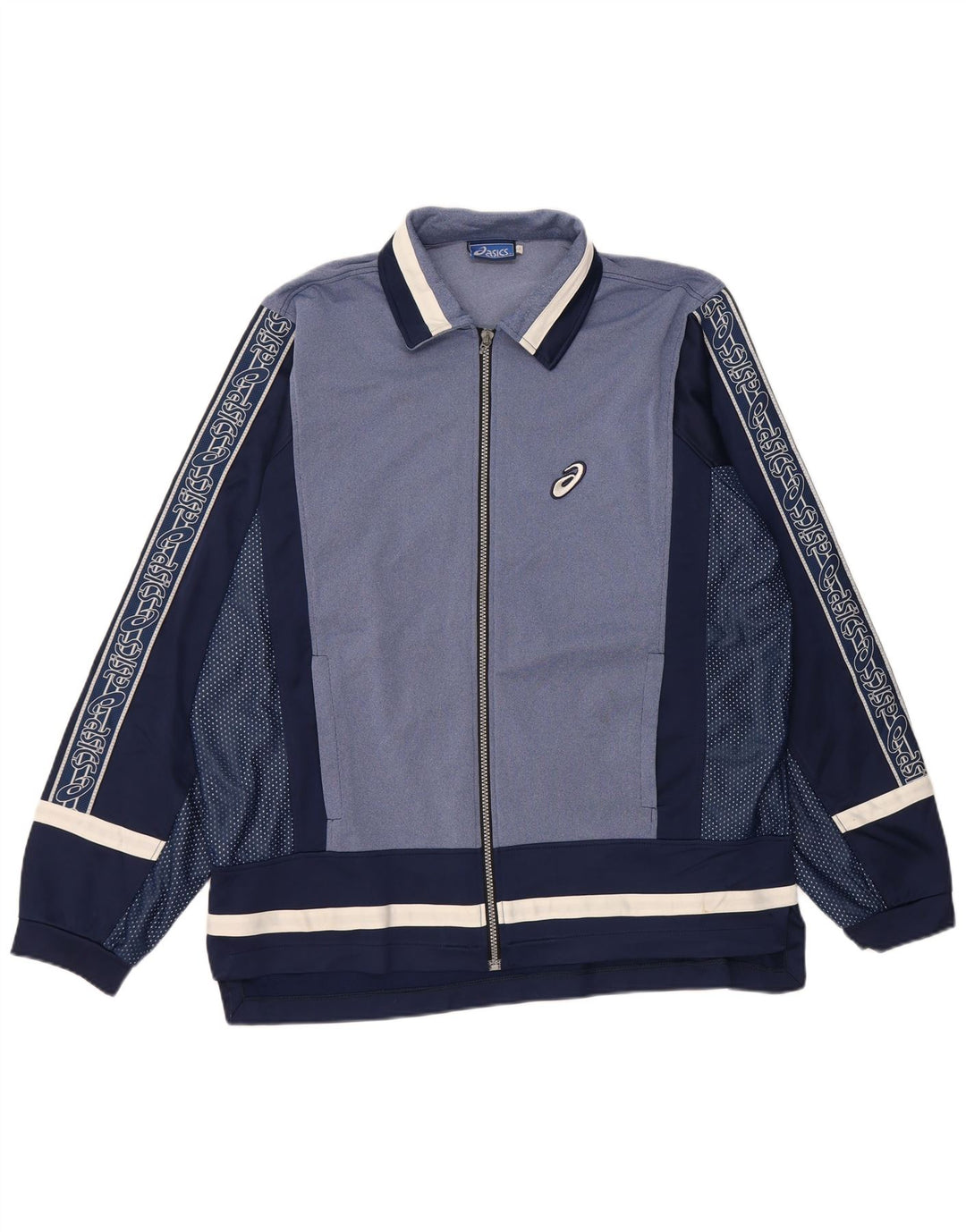 ASICS Veste de survêtement graphique pour hommes, grand, bleu marine, colour block