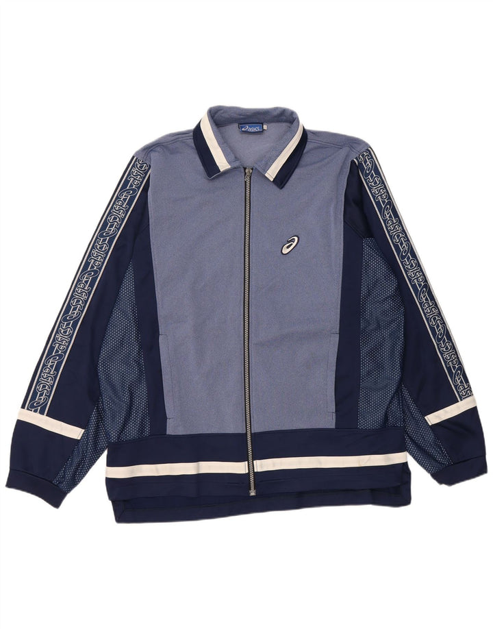 ASICS Veste de survêtement graphique pour hommes, grand, bleu marine, colour block
