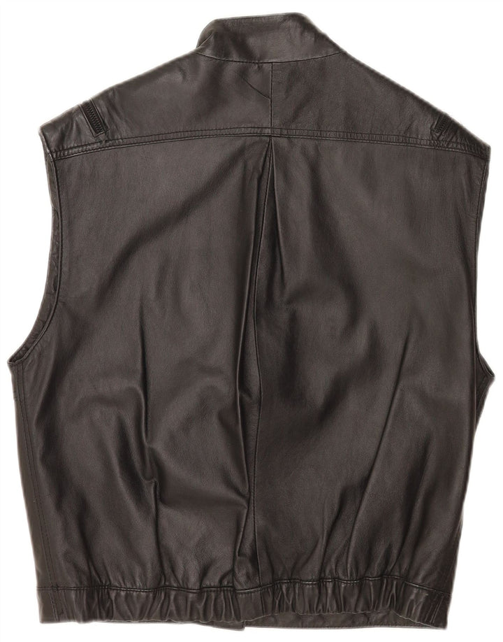 vintage Femmes Loose Fit Cuir Gilet EU 38 Moyen Noir