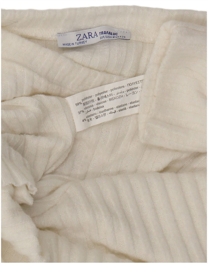 Zara Pull court à col bateau pour femme UK 14 en polyester blanc moyen
