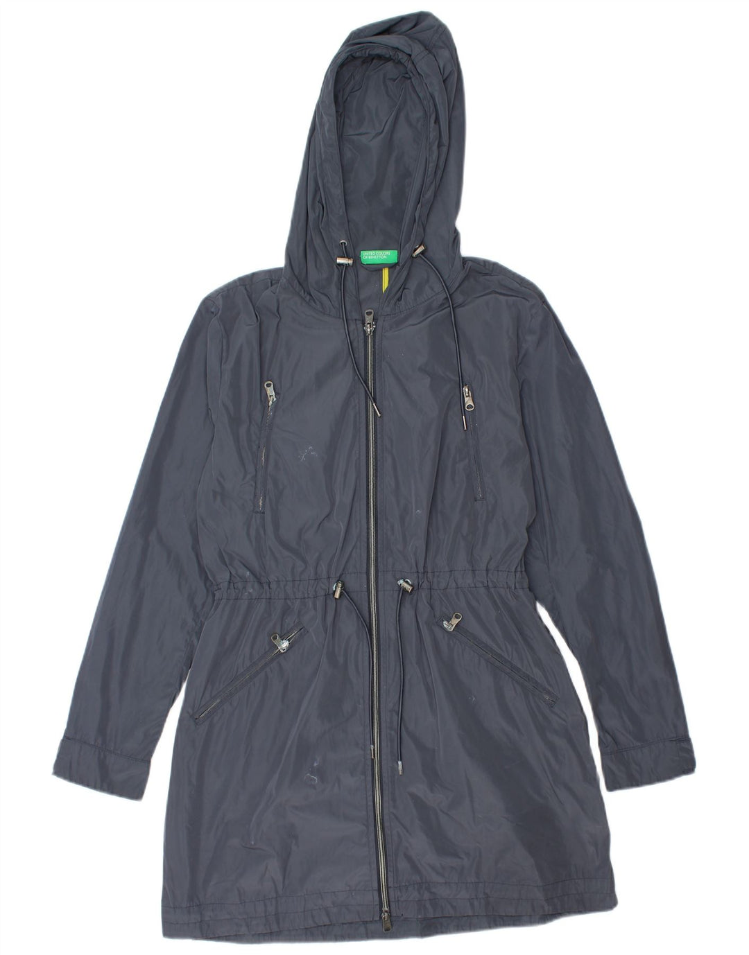 BENETTON Imperméable à capuche pour femme UK 10 Small Bleu marine Polyester