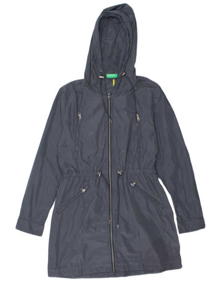 BENETTON Imperméable à capuche pour femme UK 10 Small Bleu marine Polyester