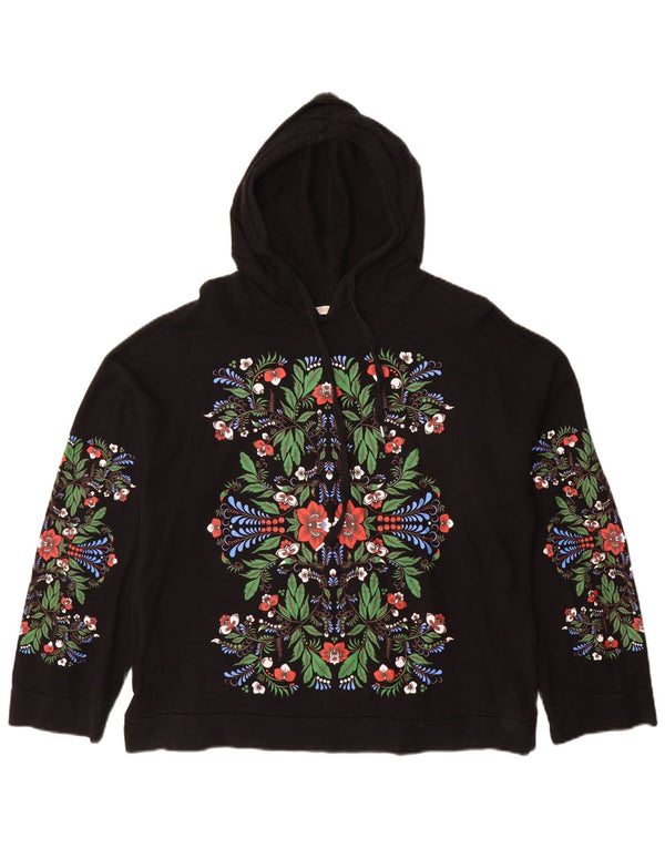 Zara Femme Trafaluc Pull à capuche surdimensionné UK 10 Petit Noir Floral