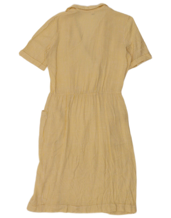 vintage Femme Manches Courtes Robe Chemise IT 46 Grande Rayure Jaune