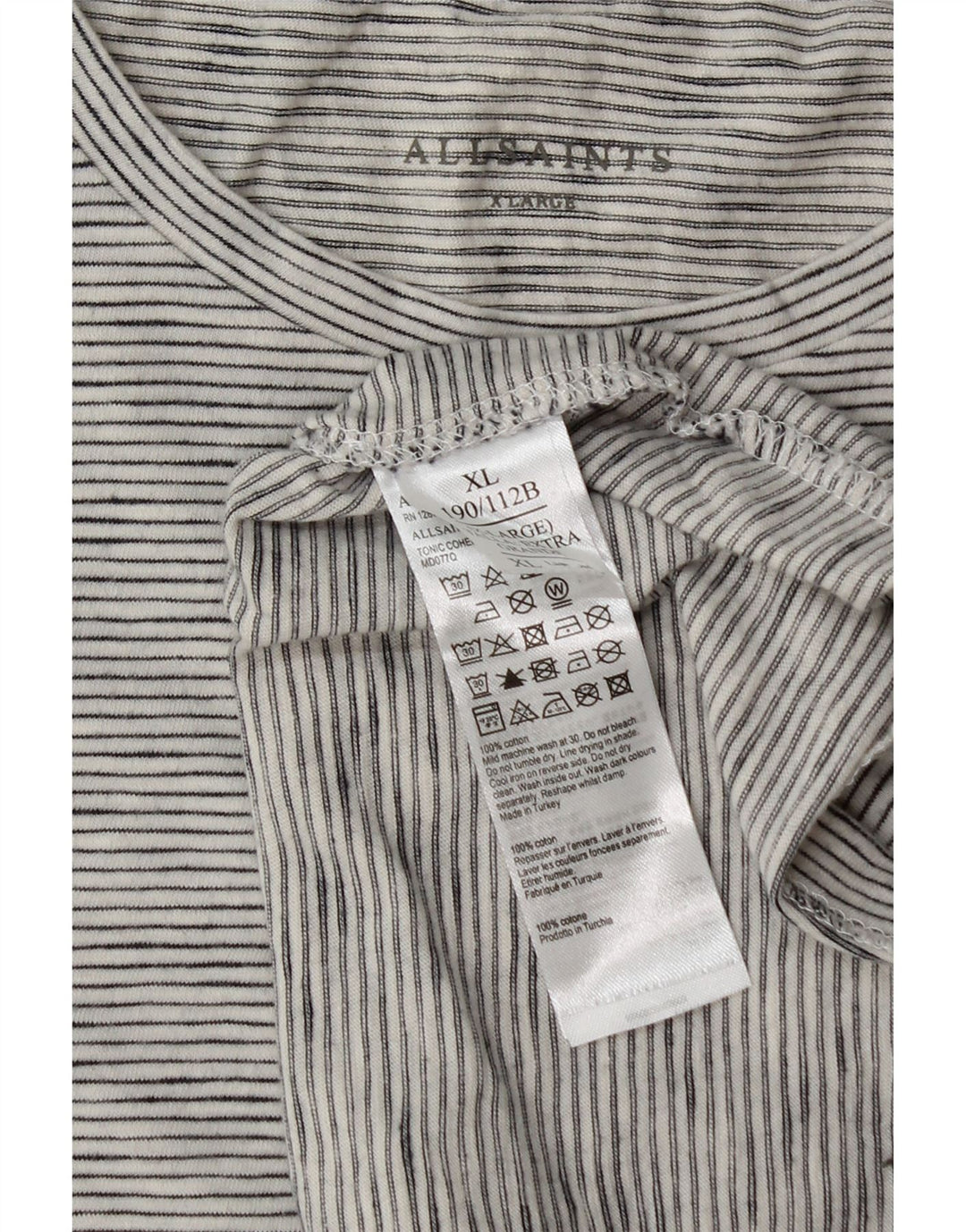 All Saints T-Shirt Homme Top XL Gris Rayé Coton