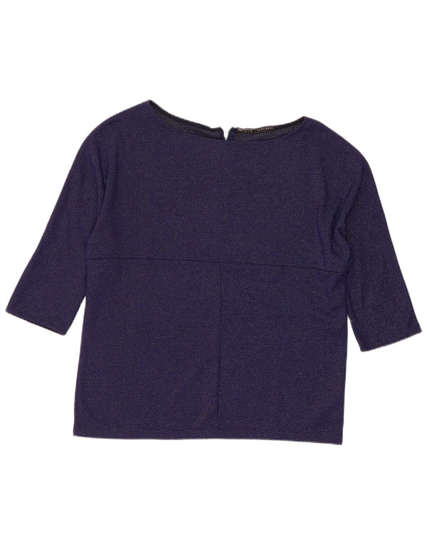 Zara Femme Top Manches 3/4 UK 16 Large Bleu Marine Polyester