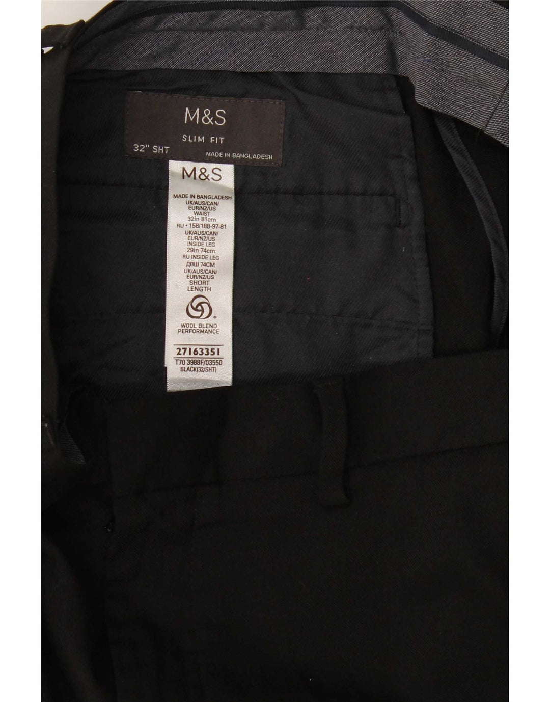 Marks & Spencer Pantalon de costume slim fit pour homme W32 L29 laine noire
