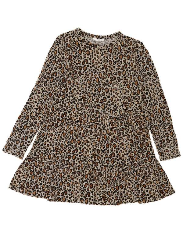 Zara Robe trapèze à manches longues pour femme UK 42 Gris moyen imprimé animal