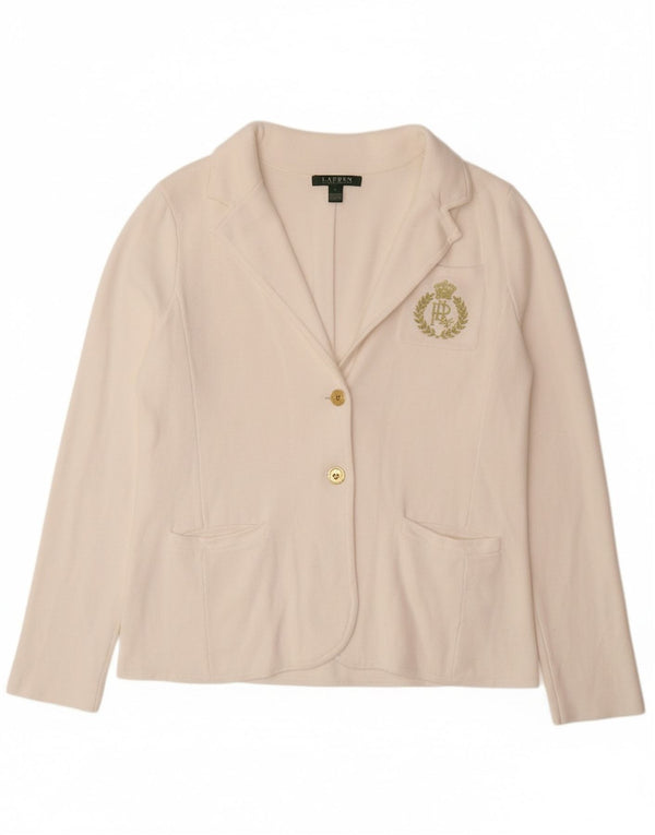 RALPH LAUREN Pull Cardigan Femme UK 16 Grand Coton Blanc