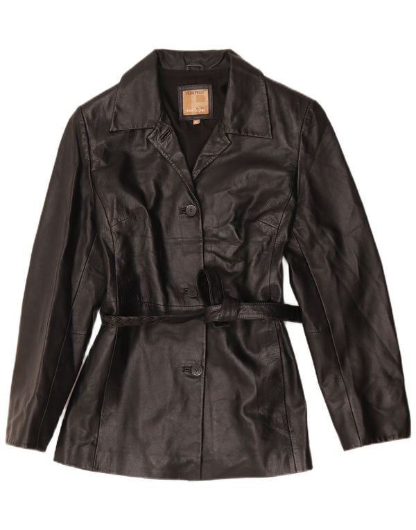 Conbipel Veste Blazer En Cuir 3 Boutons Femme IT 46 Grand Cuir Noir