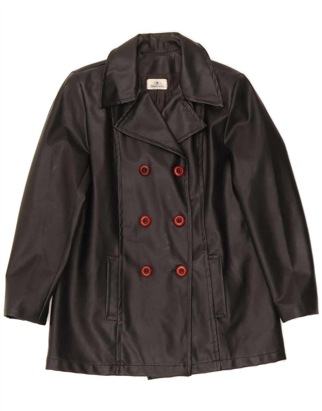 TERRANOVA Womens Faux Leather Jacket UK 16 Large Black PVC Vintage Terranova and Second-Hand Terranova from Messina Hembry 