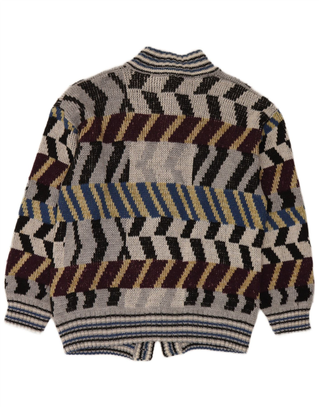 vintage Mens Cardigan Sweater Grand Rayé Multicolore