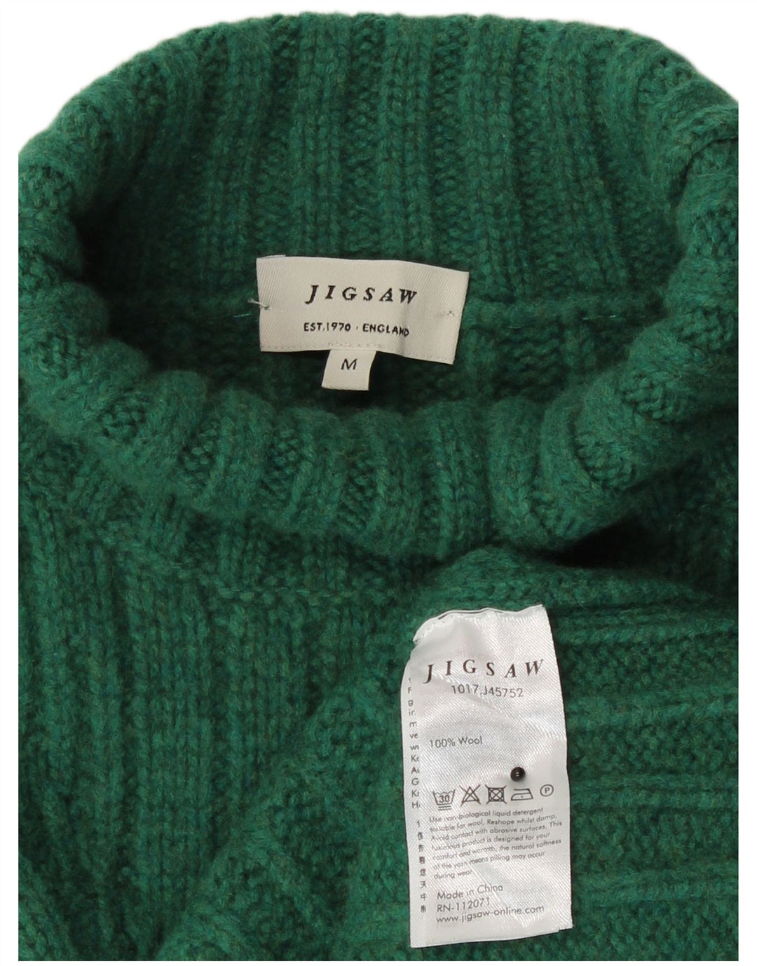 Jigsaw Pull Col Roulé Femme UK 14 Laine Vert Moyen