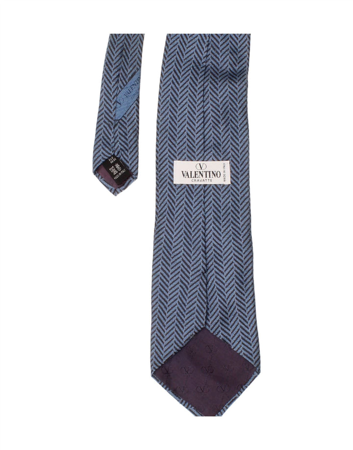 Valentino Cravate Homme Taille Unique Bleu Chevrons Soie Classique