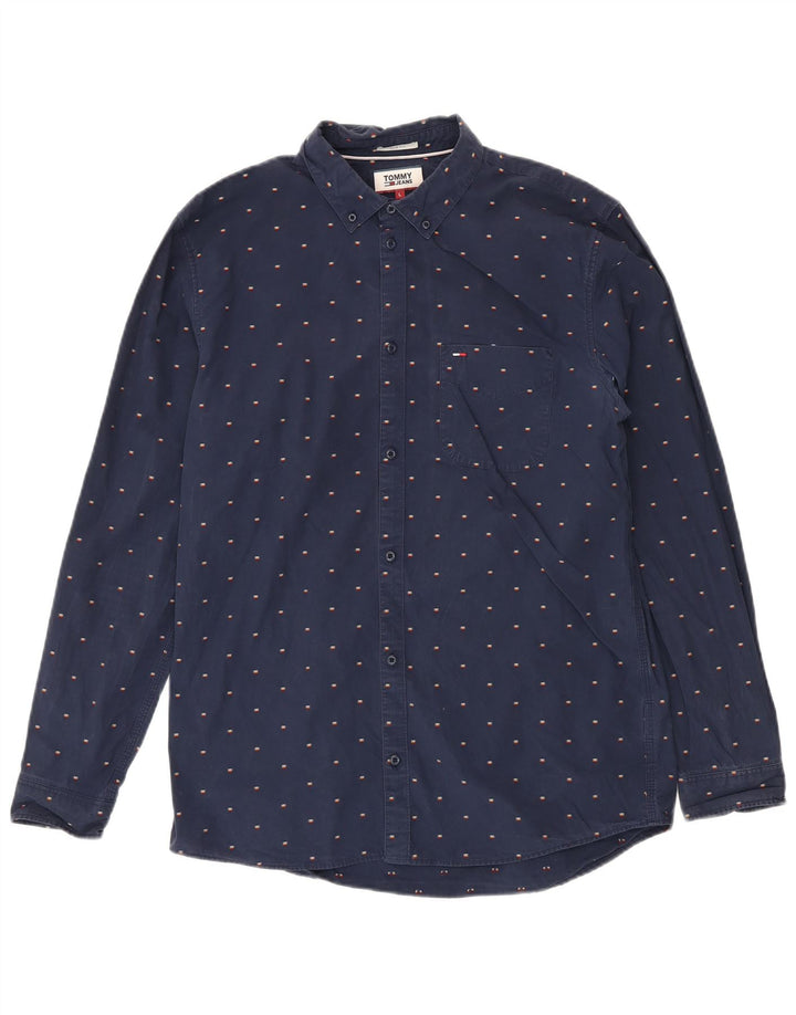 TOMMY HILFIGER Mens Slim Fit Shirt Large Navy Blue Spotted