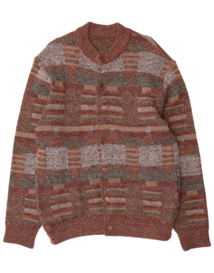 vintage Mens Cardigan Sweater Moyen Multicolore Géométrique