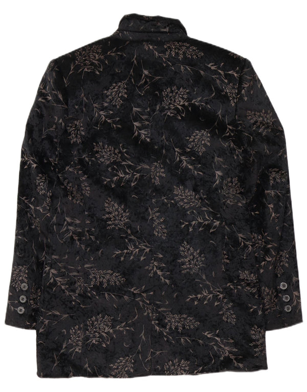 NORMA Veste blazer longue à 3 boutons pour femme UK 10 Petit noir floral