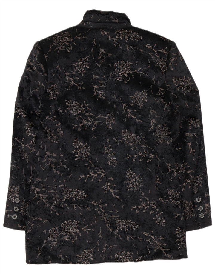 NORMA Veste blazer longue à 3 boutons pour femme UK 10 Petit noir floral
