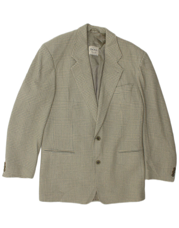 Hugo Boss Veste blazer à 2 boutons pour homme UK 38 en laine à carreaux vert moyen