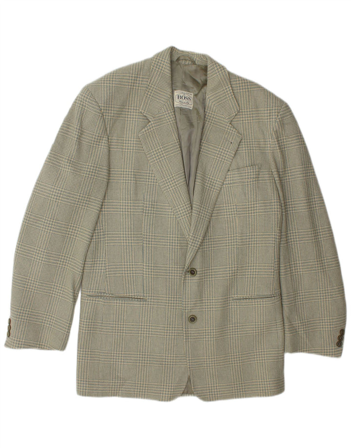 Hugo Boss Veste blazer à 2 boutons pour homme UK 38 en laine à carreaux vert moyen