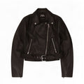 Zara Veste de motard courte en simili cuir pour femme UK 10 Petit Noir Polyester
